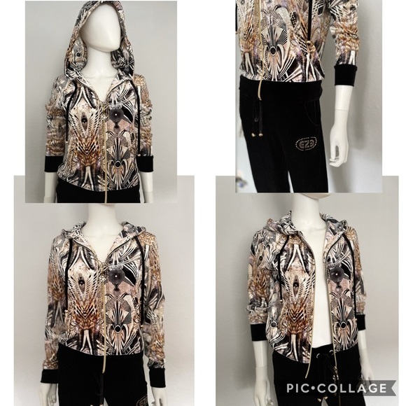 NWT WOMEN VELOUR TRACKSUIT 2PC SET HOODED JACKET/BLACK‎ PANTS LOUNGEWEAR JOGGERS - Picture 2 of 9